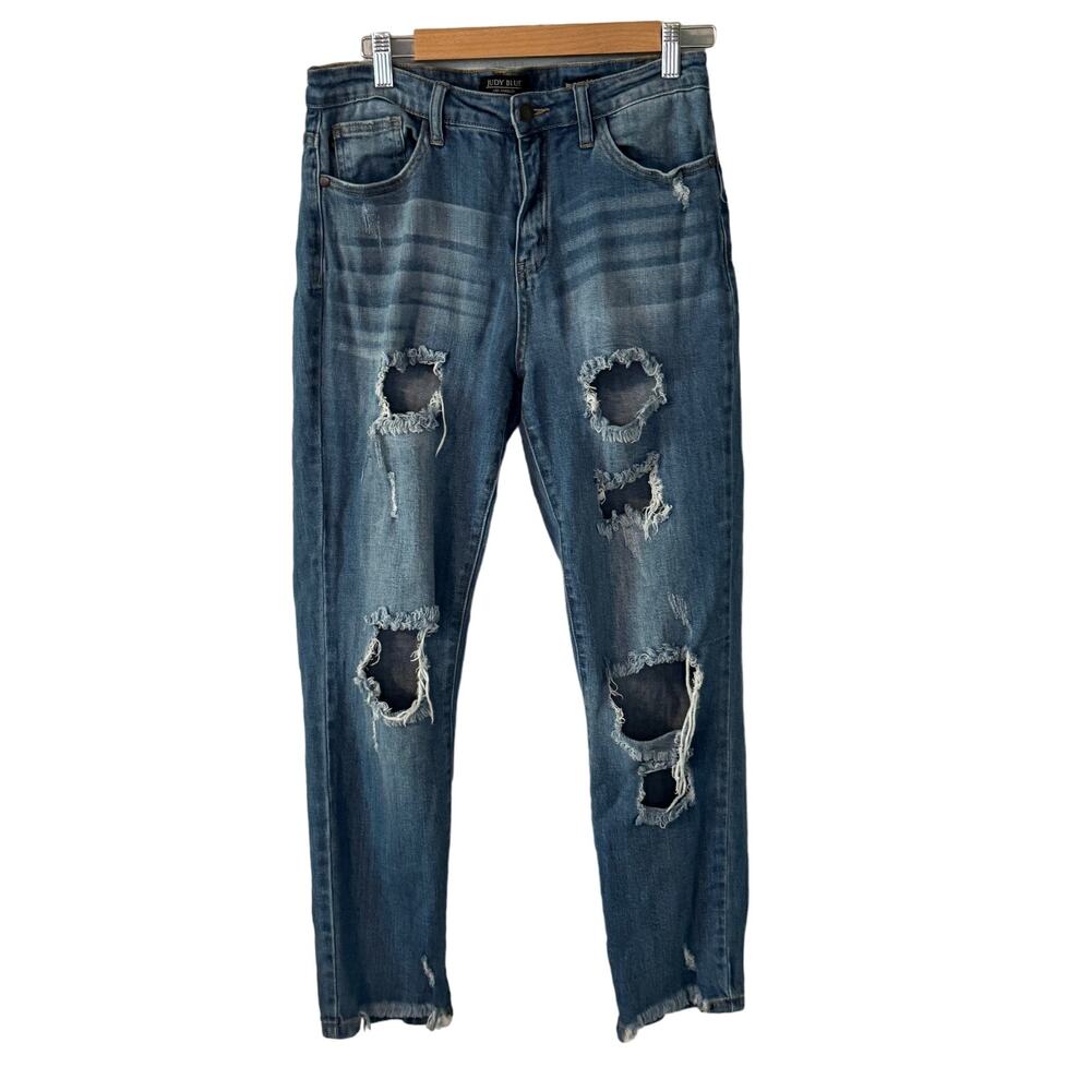 Judy Blue Girlfriend Fit Distressed Mid Rise Blue Jeans Womens size 9/29